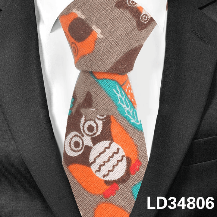 Cartoon Men and Women Tie Cotton, Linen Animal and Plant Print Tie Narrow Version 6Cm - MRSLM