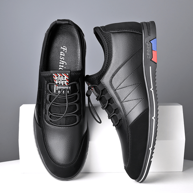 Men Microfiber Leather Breathable Soft Bottom Non Slip Elastic Laces Casual Business Shoes - MRSLM