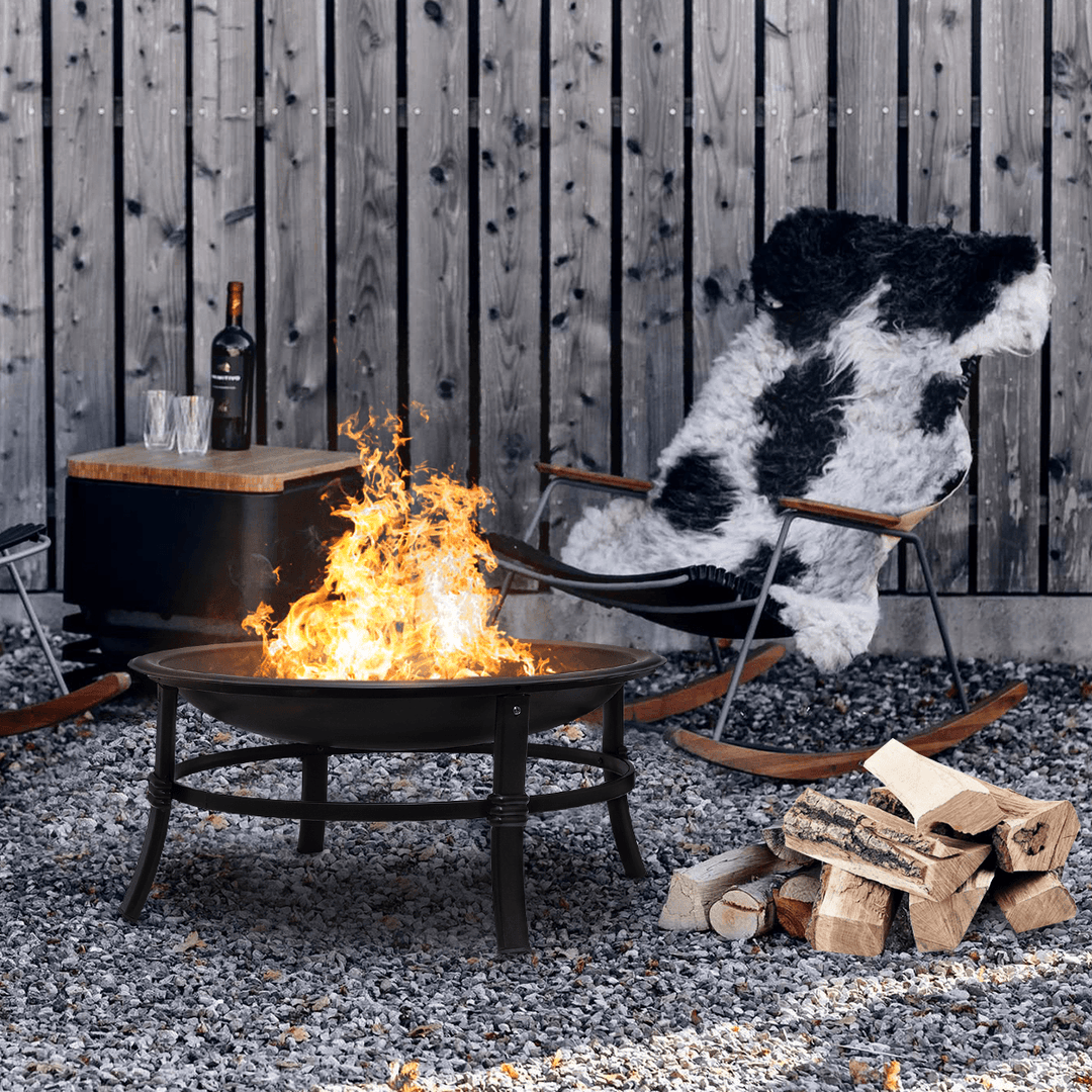 26Inch Outdoor Fire Pits BBQ Grill Wood Burning Stove with Mesh Spark Screen Cover for Camping Picnic Bonfire Patio Backyard Garden Beaches Park - MRSLM