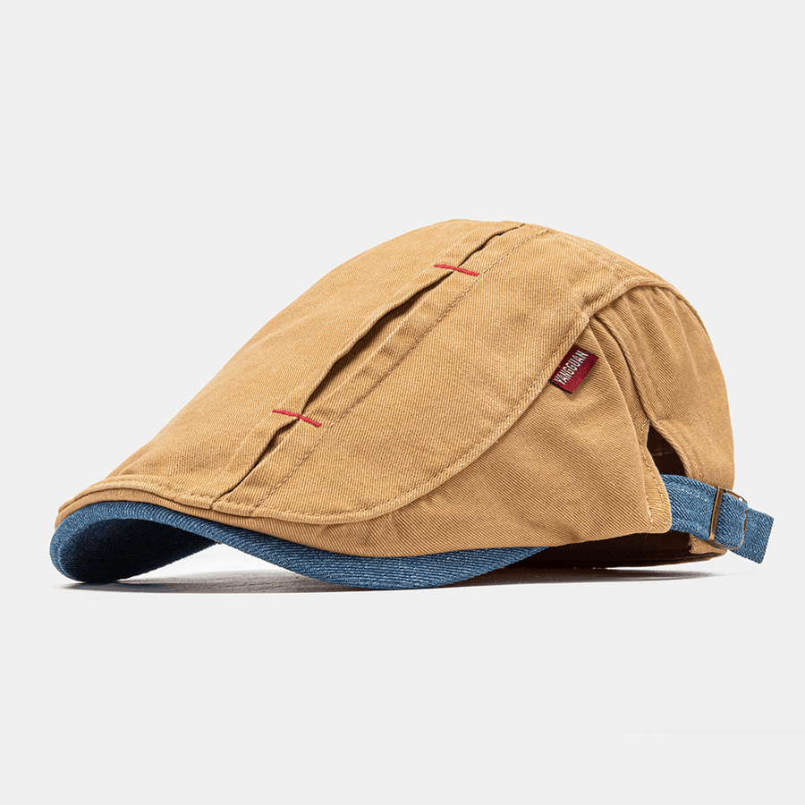Collrown Men Cotton Contrast Color Stitching Casual Forward Hat Flat Cap Beret Cap - MRSLM