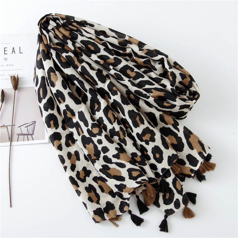 Leopard Print Cotton and Linen Silk Scarf Dual-Use Shawl - MRSLM