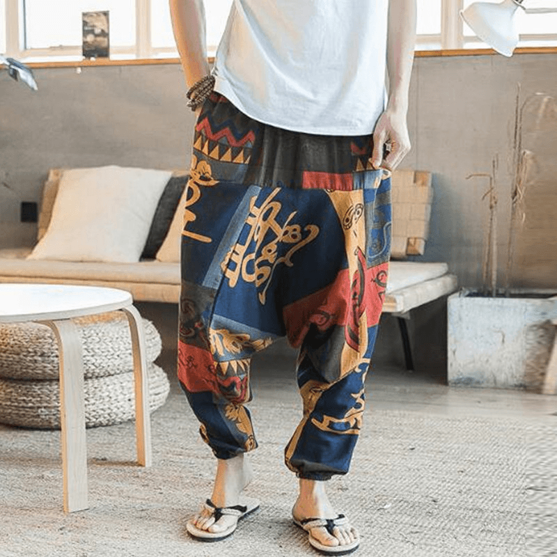 Mens Ethnic Pattern Printe Floral Harem Yoga Baggy Pants - MRSLM