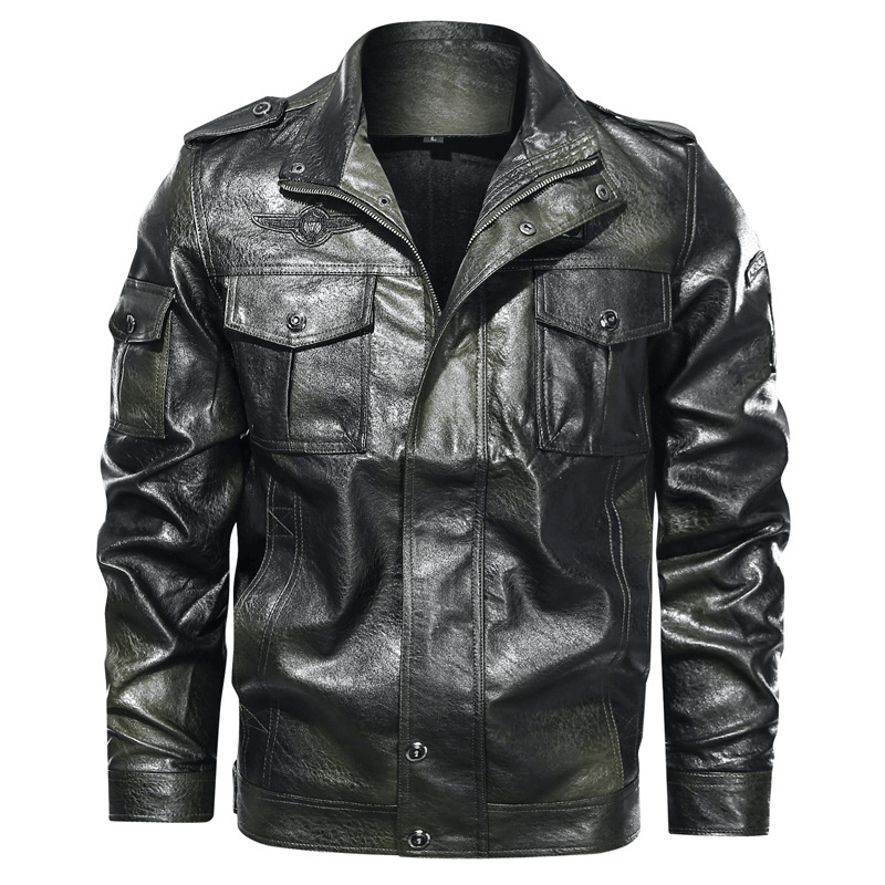 Men'S Washed PU Leather Casual Men'S Leather Jacket - MRSLM