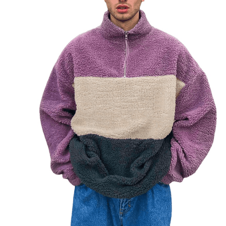 Stand-Up Collar Plush Sweater Granular Fleece Casual Jacket Men - MRSLM