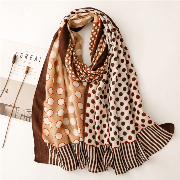 Scarf Literary Retro Small Dot Circle Hit Color Dual-Use Cotton and Linen Feel - MRSLM