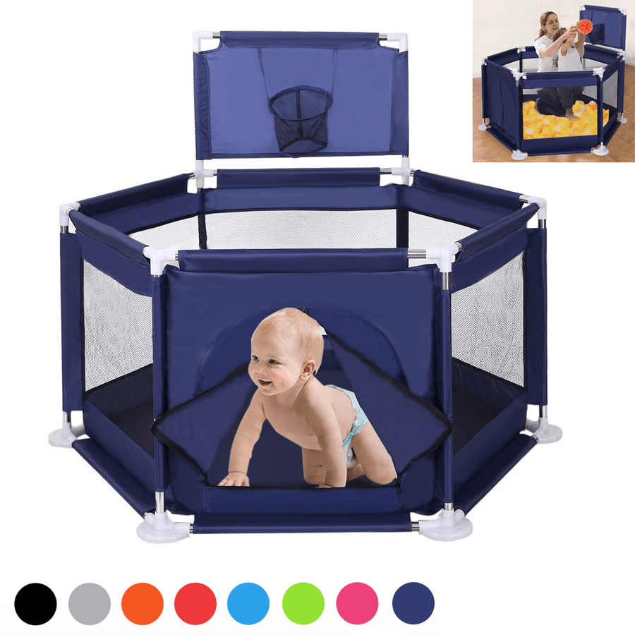 6 Sided Foldable Baby Playpen Playing House Interactive Kids Toddler Room with Safety Gate - MRSLM