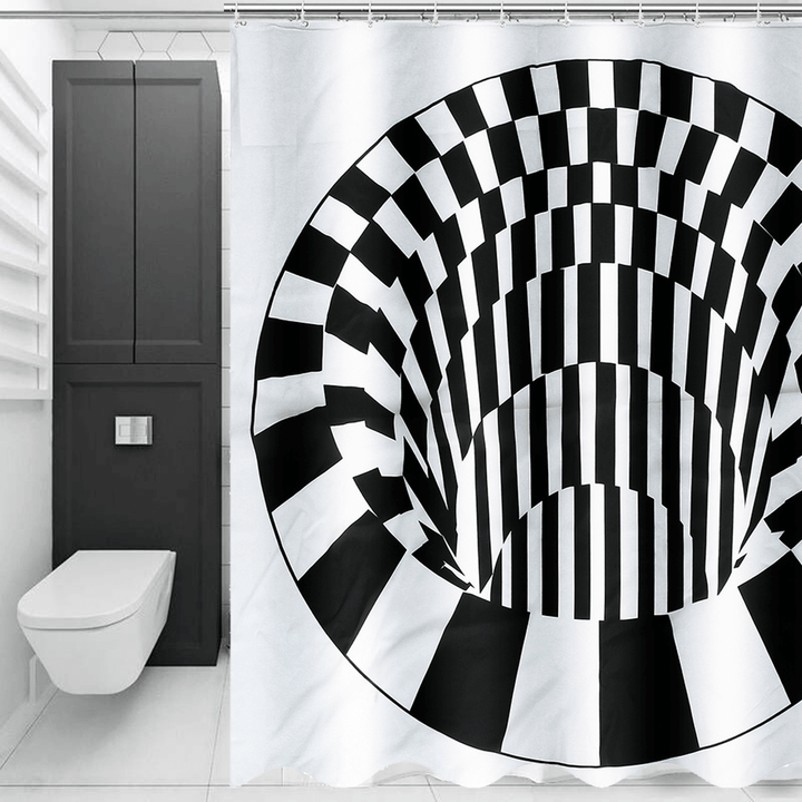 3D Effect Geometric Square Bathroom Bath Shower Curtain 180*180Cm W/ 12 - MRSLM