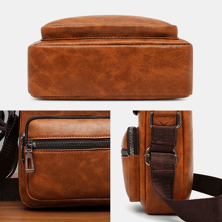 Men PU Leather Multi-Pocket Anti-Theft Messenger Bag Crossbody Bags Shoulder Bag Handbag Briefcase - MRSLM