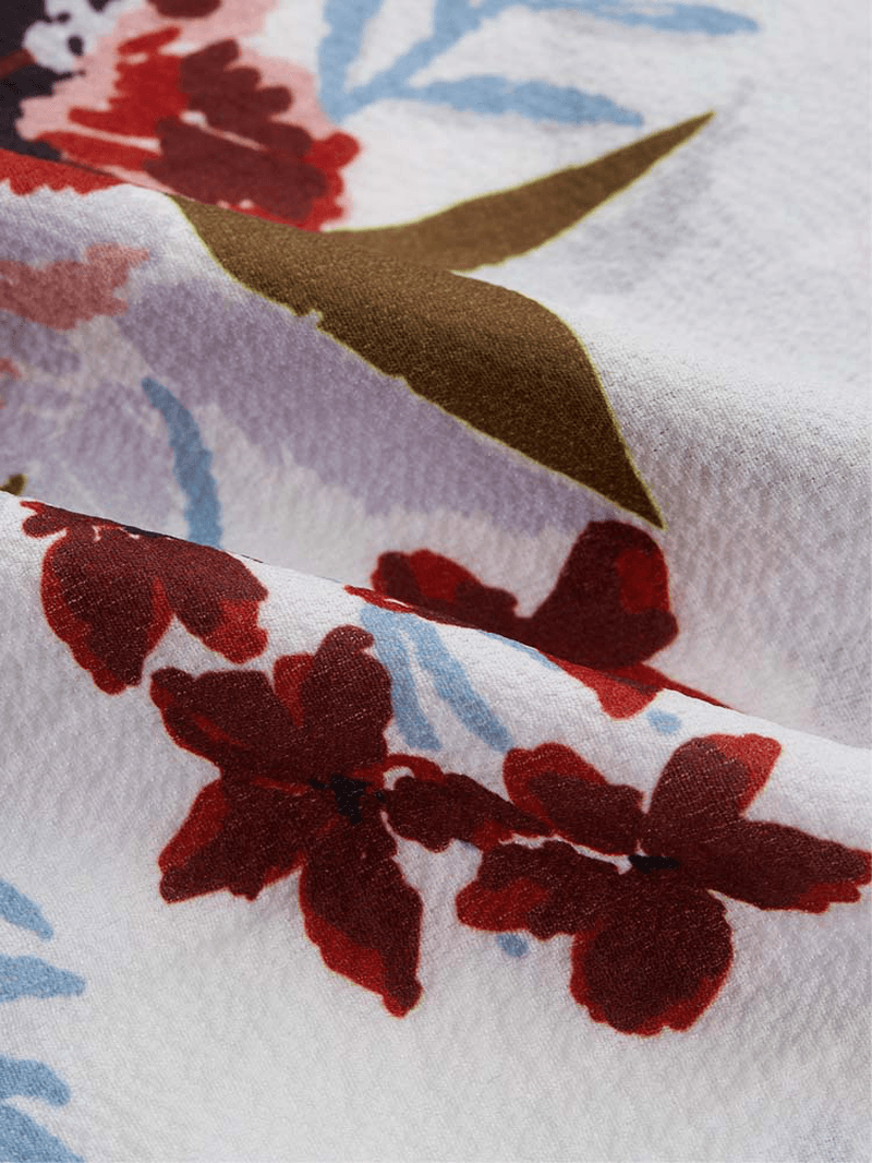Floral Print Halter V-Neck Patchwork Holiday Sleeveless Tank Top - MRSLM