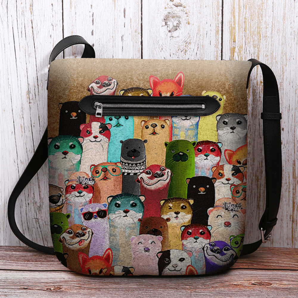 Women Felt Cute Cartoon Colorful Moles Pattern Multi-Carry Crossbody Bag Shoulder Bag - MRSLM