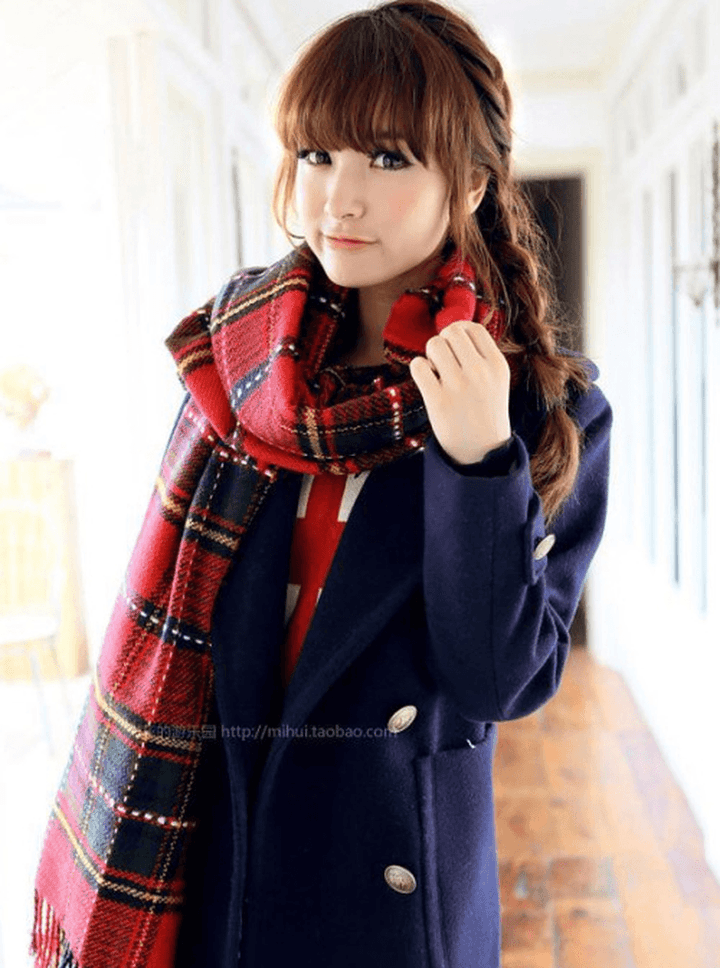 Autumn and Winter Warm British Plaid Tassel Air Conditioning Large Shawl - MRSLM