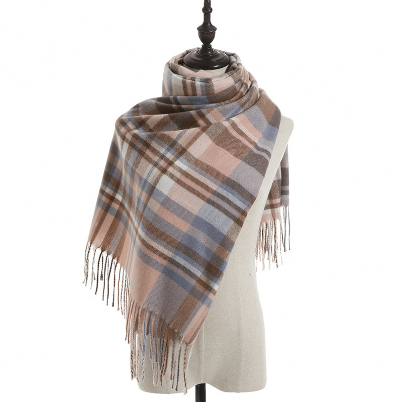 Imitation Cashmere Scarf Plaid Thickened Cold and Warm Tassels - MRSLM