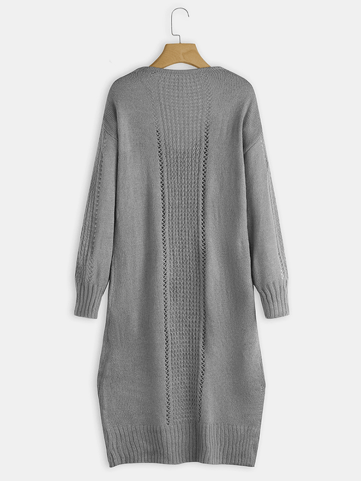 Women Long Sleeve V-Neck Solid Sweater Dress - MRSLM