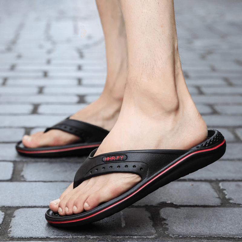 Men Breathable Lightweight Soft Bottom Solid Beach Flip Flops Casual Slippers - MRSLM