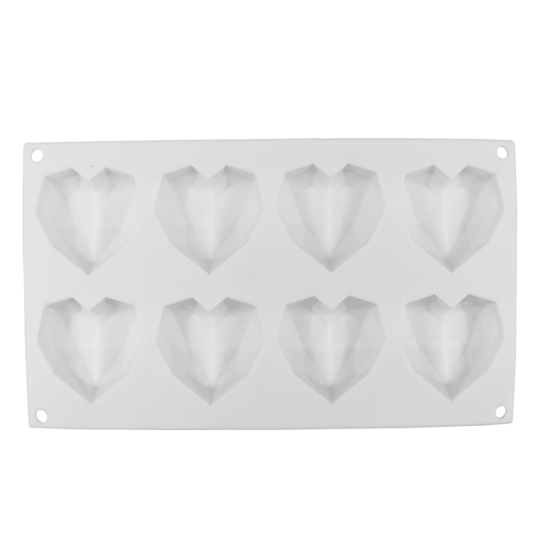 8 Grids Diamond Heart Dessert 3D Cake Mold Art Mousse Silicone Mould - MRSLM