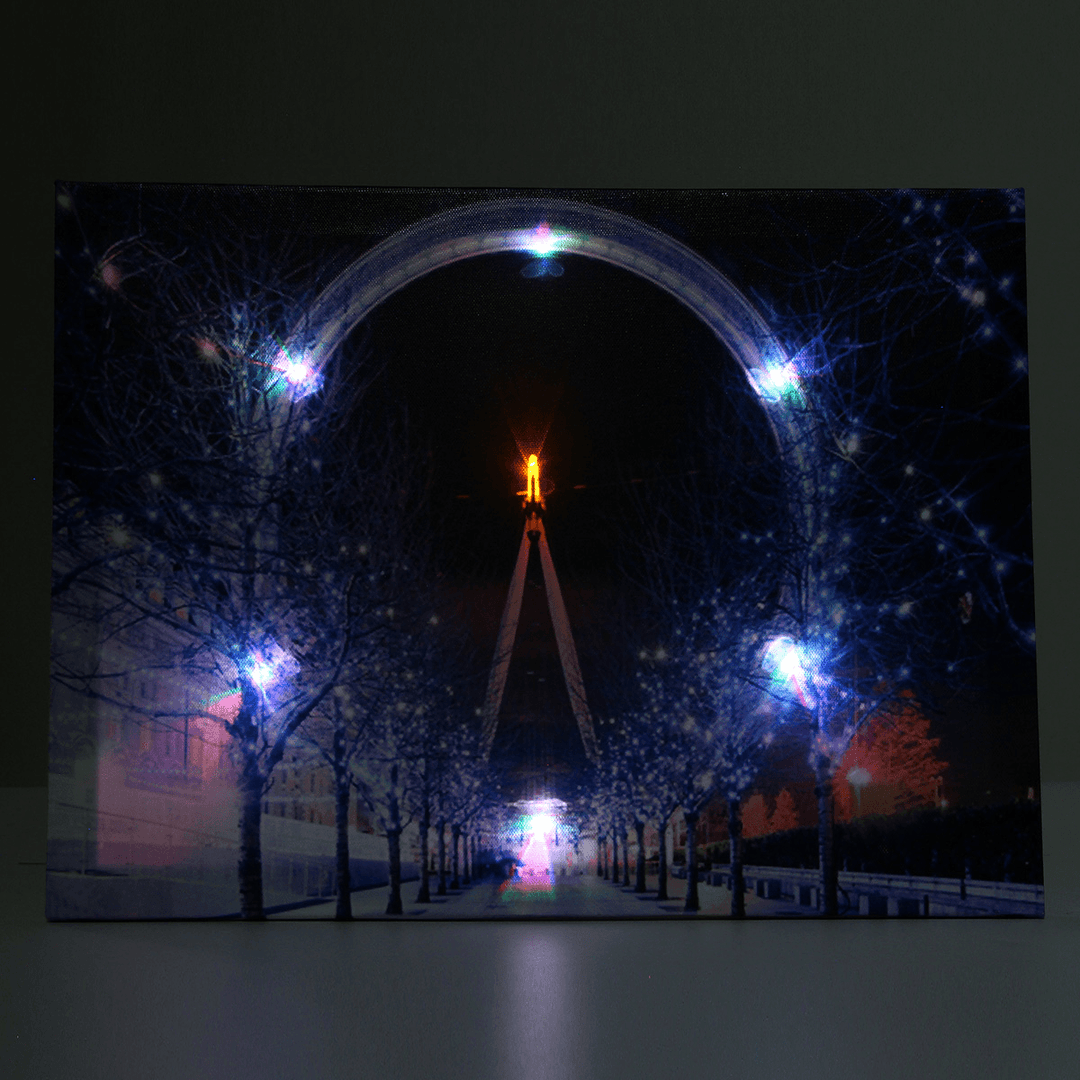 40 X 30Cm Operated LED Christmas Snowy Street Ferris Wheel Canvas Print Wall Paper Art - MRSLM