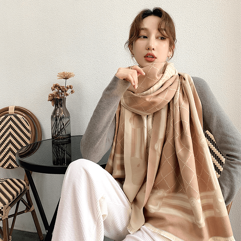 Cashmere Warm Scarf Female Winter Double-Sided Thickened Student Warm Shawl - MRSLM