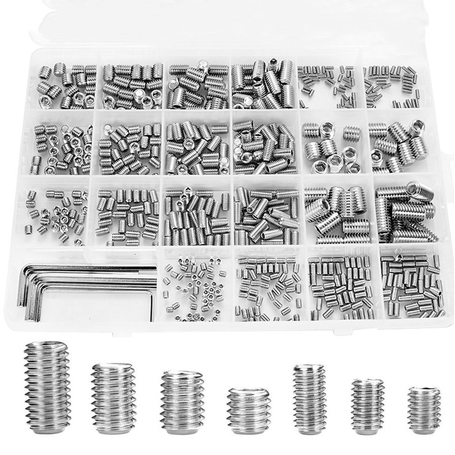 Suleve 660Pcs M2.5-M8 Stainless Steel Hex Allen Grub Screw Socket Flat Point Set with 6Pcs Wrench Assortment Kit Internal Hex Drive Cup-Point - MRSLM