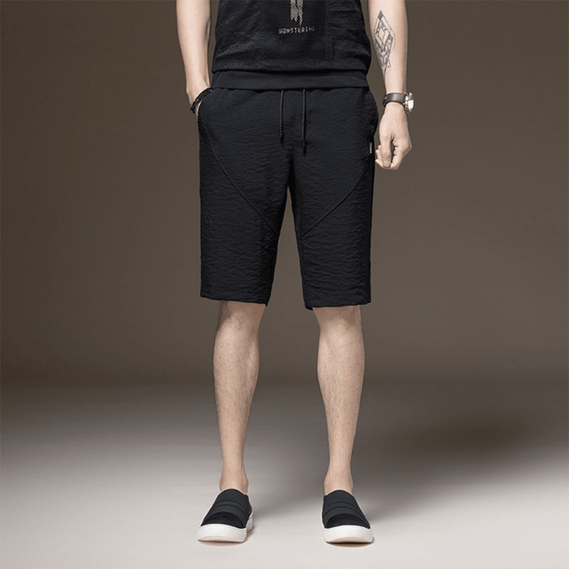 Men'S Casual Straight Five Pants Fashion Micro-Elastic Youth Thin Section Pants Solid Color Shorts - MRSLM
