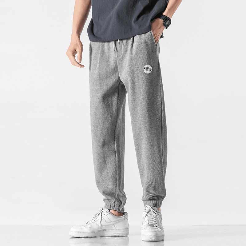 Sports Gray Waffle Pants Men'S Ins Loose-Fitting Thin Casual Trousers - MRSLM