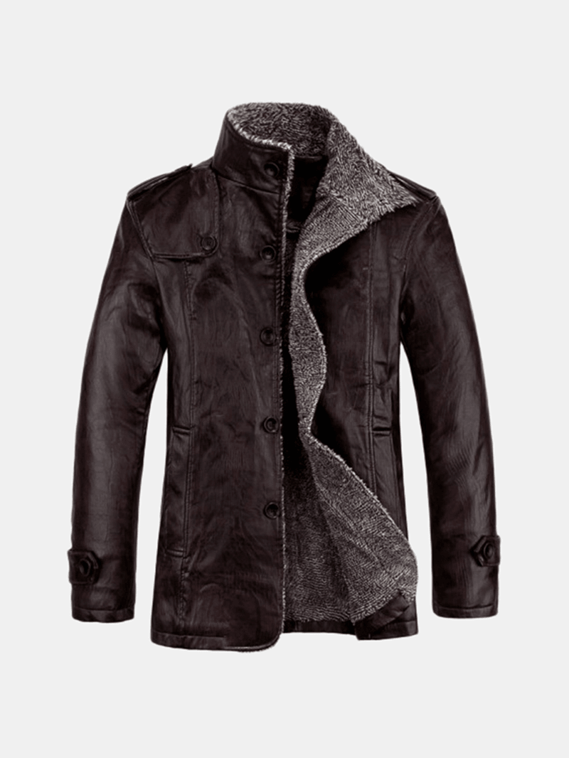 Men'S Quality PU Leather Jacket Slim Fit Plush Thick Warm Jacket Coat - MRSLM