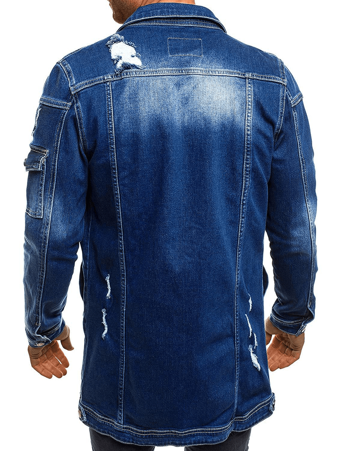 Fashion Men'S Mid-Length Ripped Denim Jacket - MRSLM