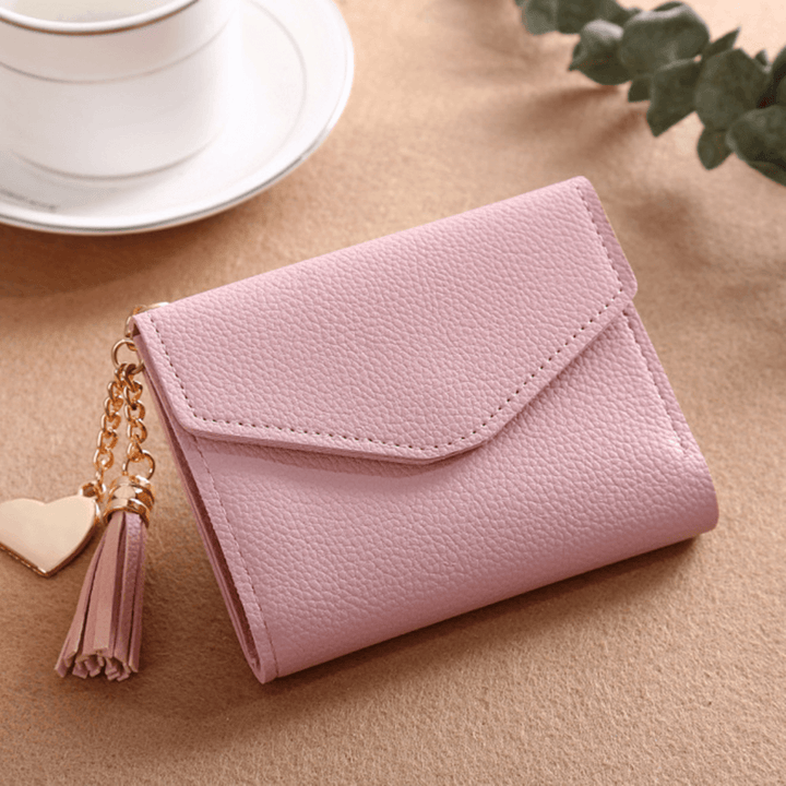 Women Tassel Small Mini Wallet Card Holder Clutch Coin Purse Leather Handbag - MRSLM
