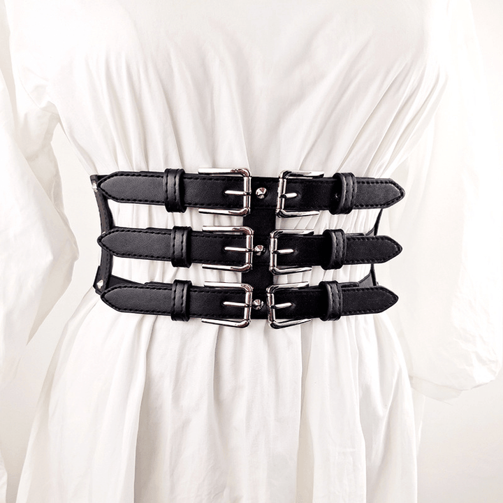 Women'S Super Wide Belt Hollow Rivet Decorated Elastic Waist - MRSLM