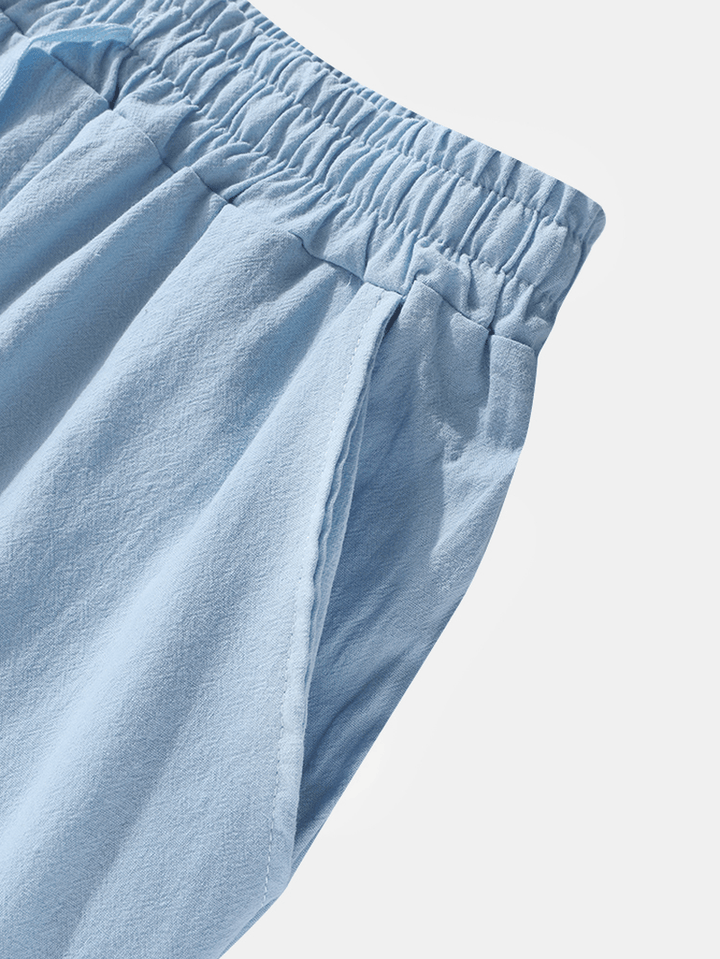 Mens Solid Color Plain Drawstring Elastic Waist Pants with Pocket - MRSLM