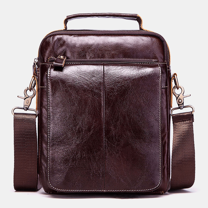 Men Genuine Leather Retro Multifunction Multi-Pockets Multi-Layers Crossbody Bag - MRSLM
