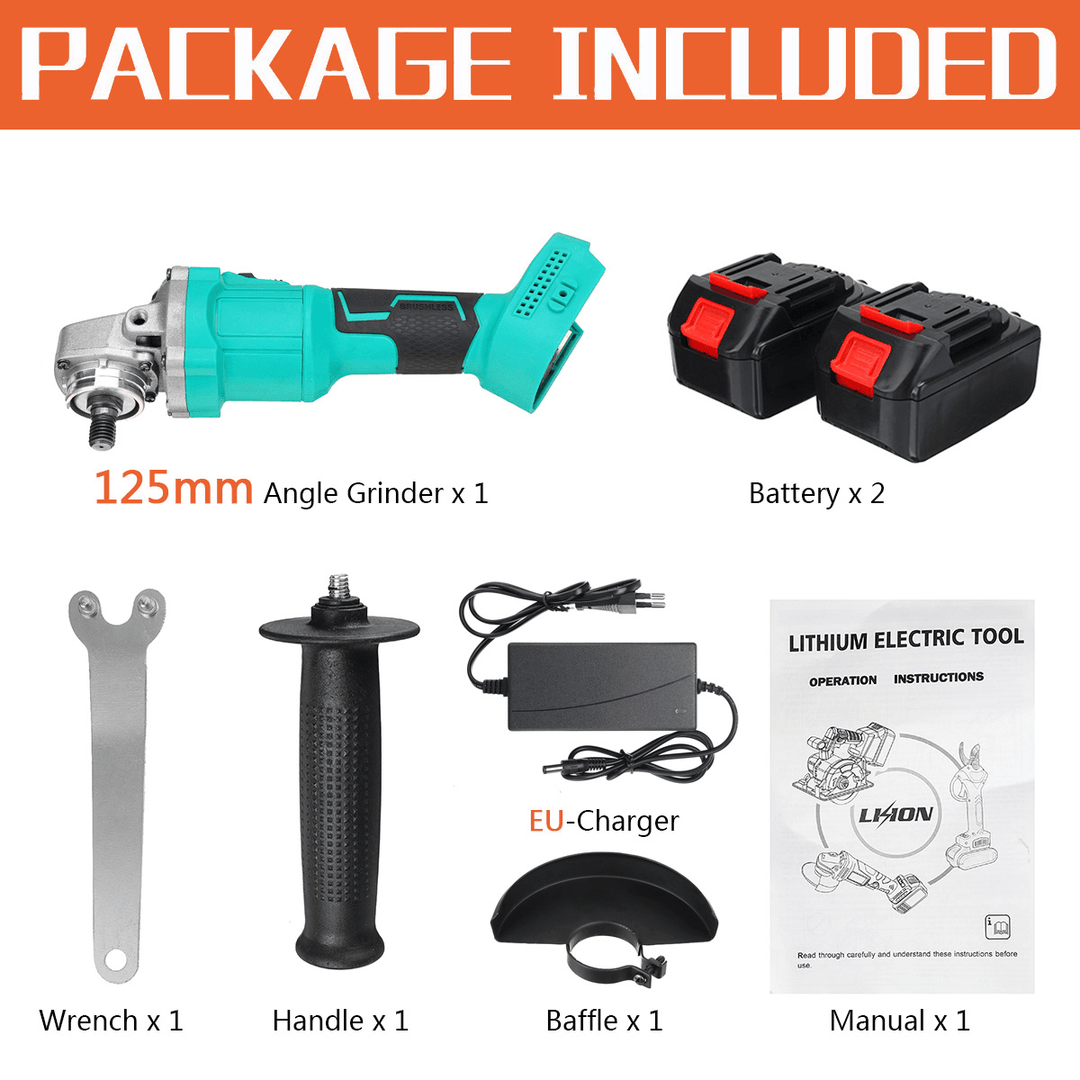 125Mm Brushless Cordless Angle Grinder 3 Gears Polishing Grinding Cutting Tool with Battery Also for Makita 18V Battery - MRSLM