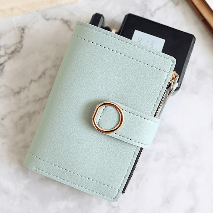 Women Ring Buckle Simple Zipper Wallet Purse Card Holder - MRSLM