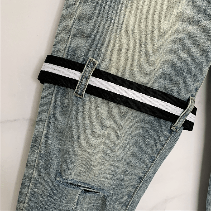 Ripped T-Knife Cut Jeans Cropped Trousers - MRSLM
