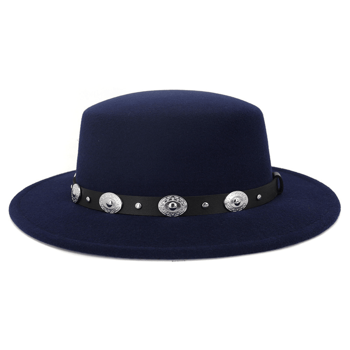 Simple Casual Warm Woolen All-Match British Fashion Metal Buckle Jazz Hat - MRSLM