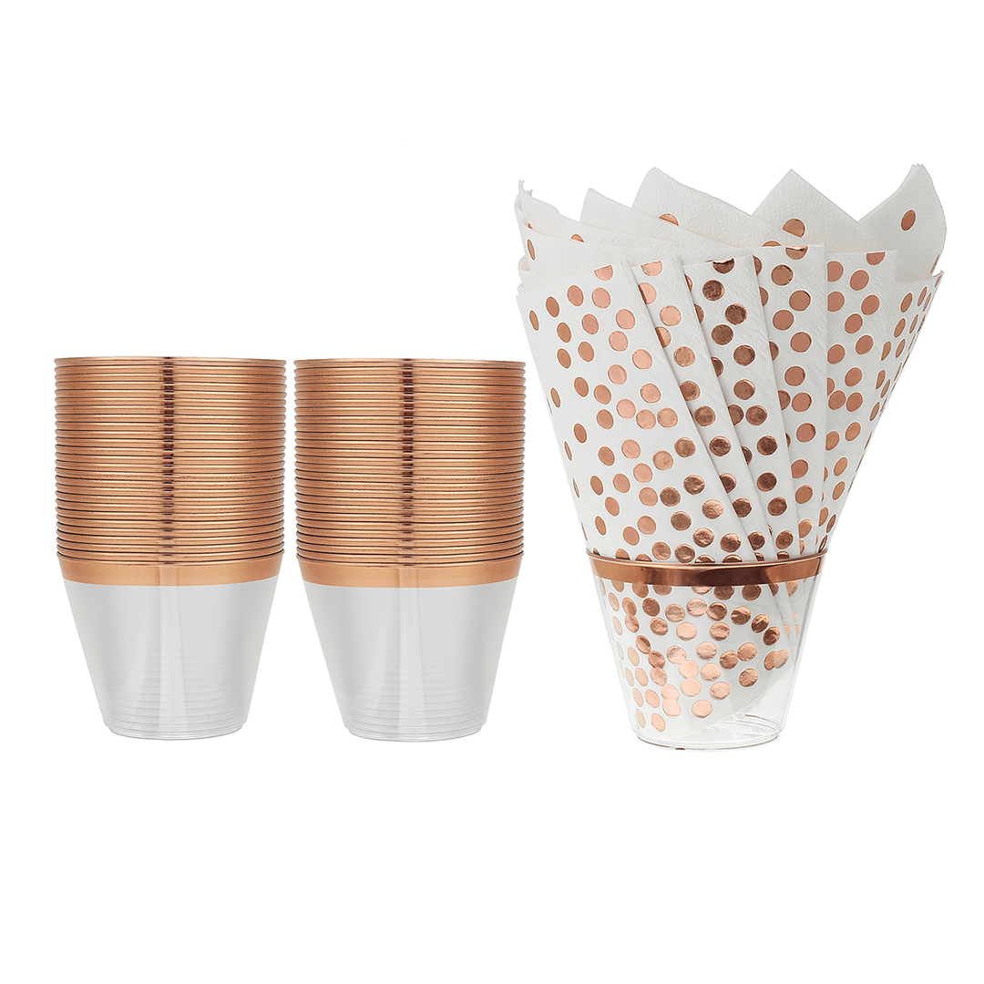 50PCS Disposable Plastic Cups 9Oz with 50PCS Disposable Napkins for Birthday Wedding Tableware Set - MRSLM