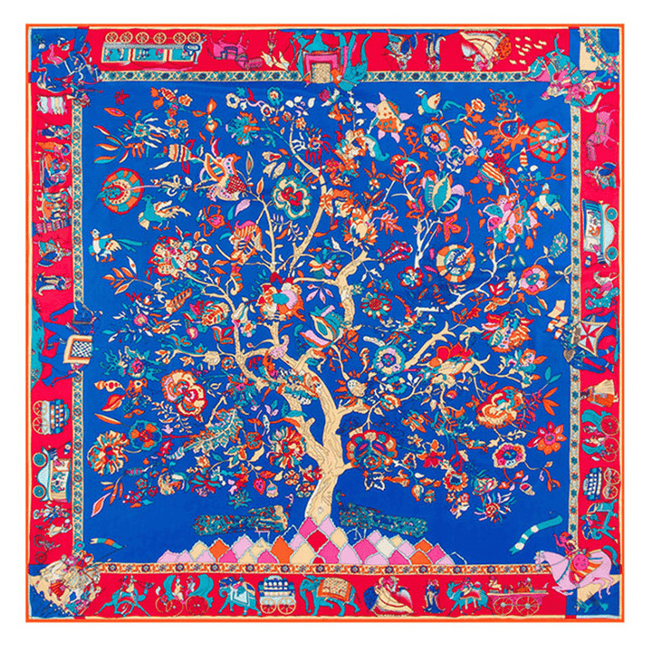 130Cm Fortune Tree Tree of Life Ethnic Flower Pattern Ladies Twill Scarf Travel Scarf - MRSLM