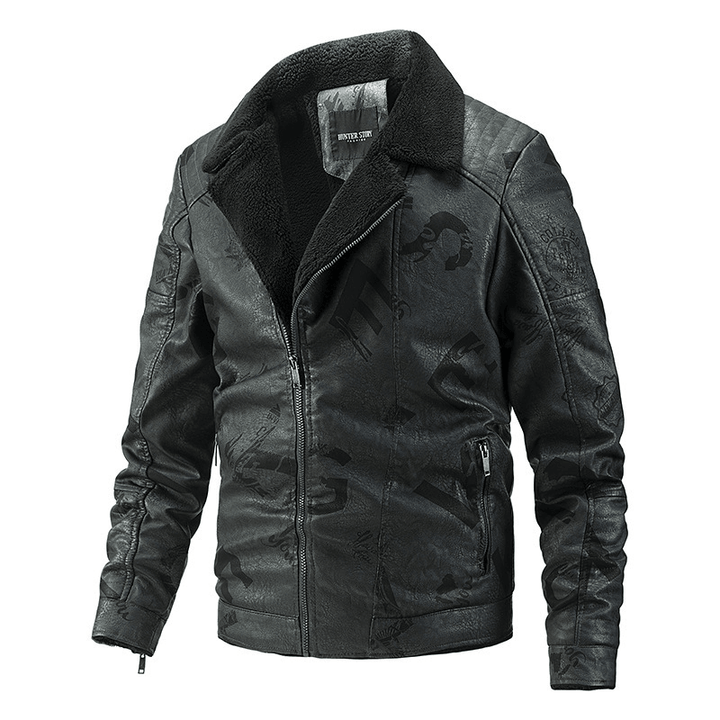 Fall Winter Lapel Men'S plus Velvet Motorcycle Leather Jacket - MRSLM