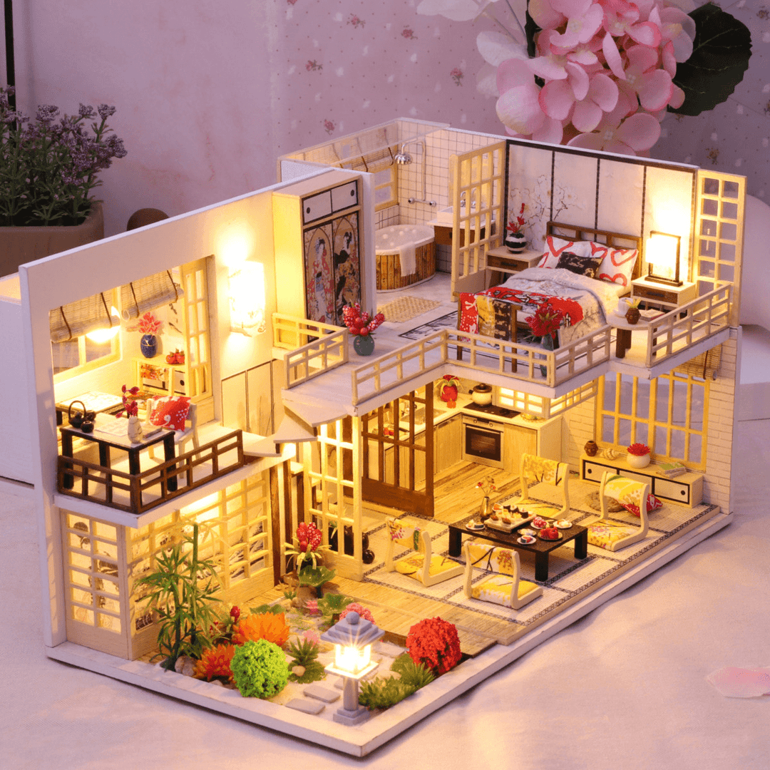 Wooden Crafts DIY Handmade Assembly 3D Doll House Miniature Furniture Kit with LED Light Toy for Kids Birthday Gift Home Decoration - MRSLM