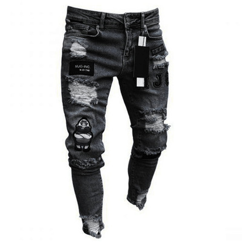 Aliexpress White High-End Denim Men'S Trousers Cross-Border Foreign Trade Hole Trend Black Slim Jeans Men - MRSLM