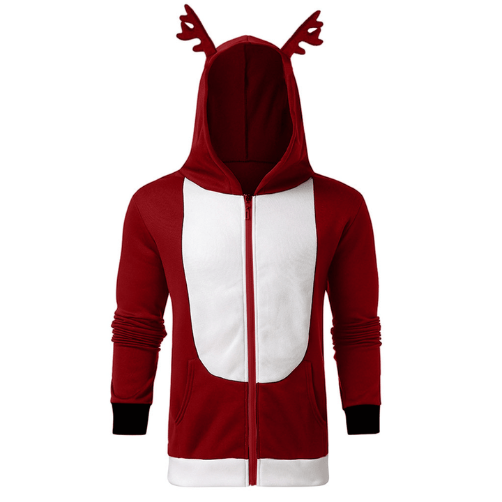 Christmas Antlers Hooded Color Block Sweatshirt - MRSLM
