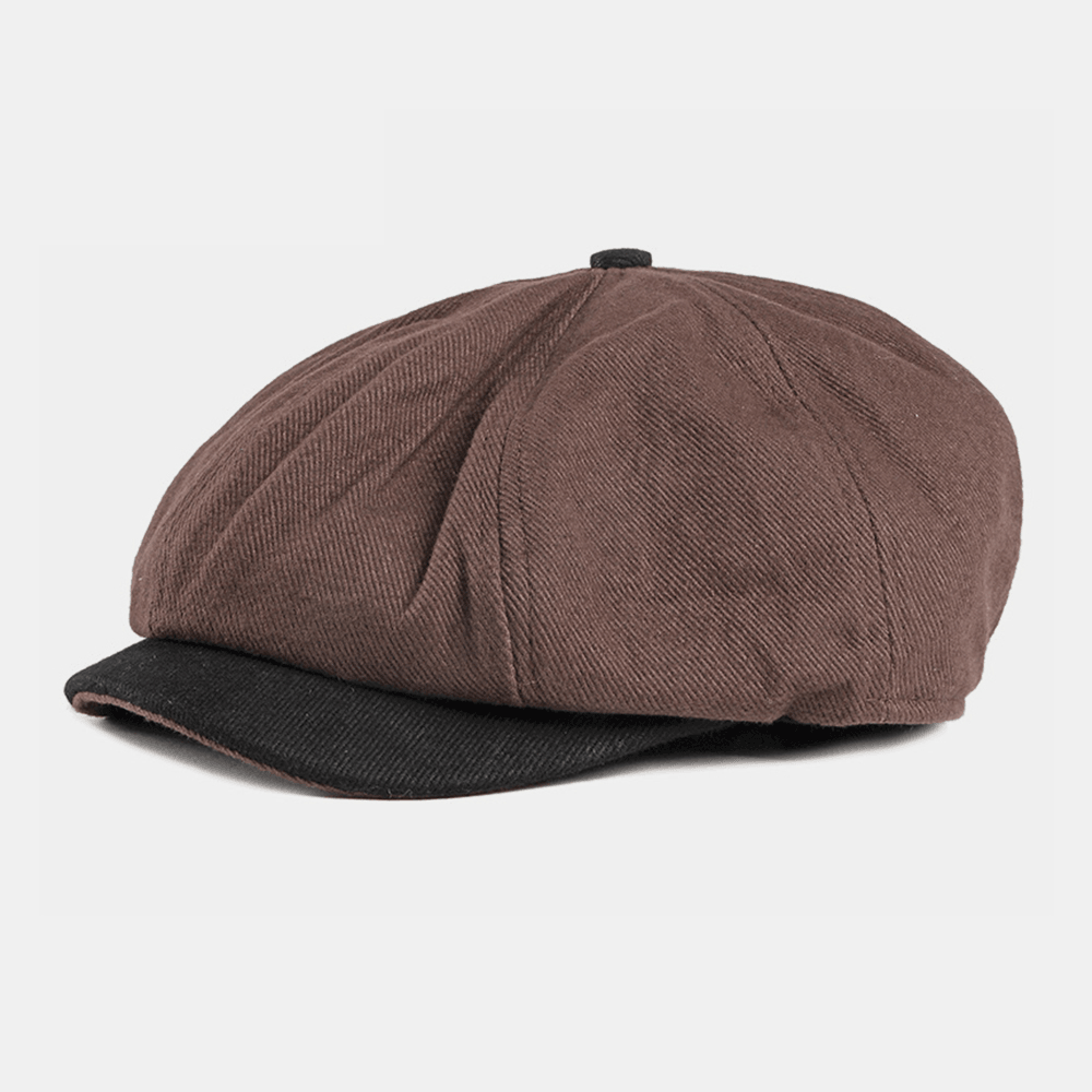 Men Cotton British Style Street Trend Contrast Color Outdoot Sunvisor Forward Hat Beret Hat Octagonal Hat - MRSLM