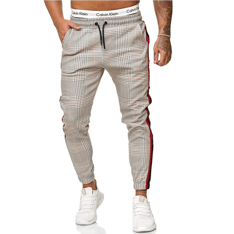 Men'S Casual Slim Printed Plaid Retro Pencil Pantssmall Pants - MRSLM