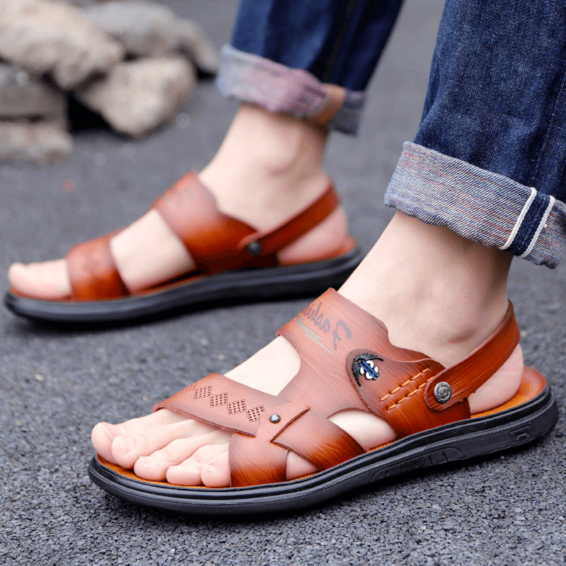 Men Microfiber Breathable Soft Sole Non Slip Two-Ways Opened Beach Casual Sandals - MRSLM