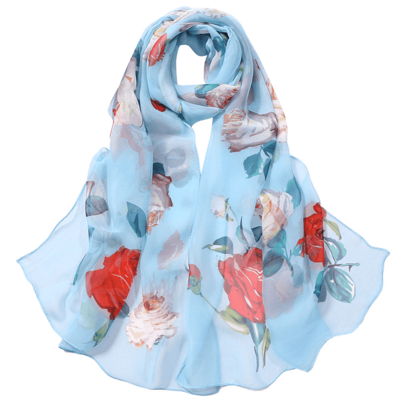 Women's rose print georgette scarf, view 12 - MRSLM