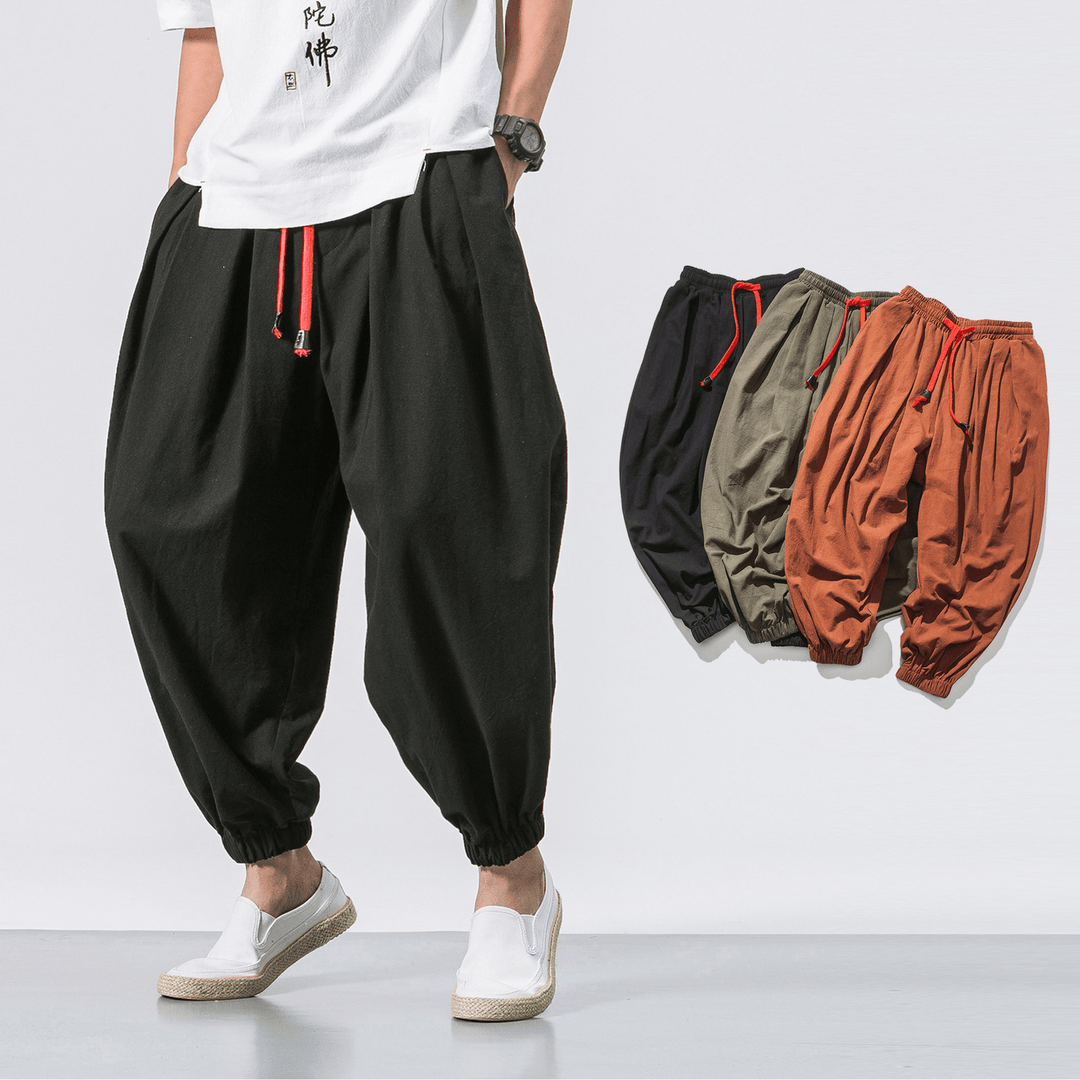 Four Seasons Cotton and Linen Trousers Loose Hanging Gear Men Flying Squirrel Pants Men - MRSLM