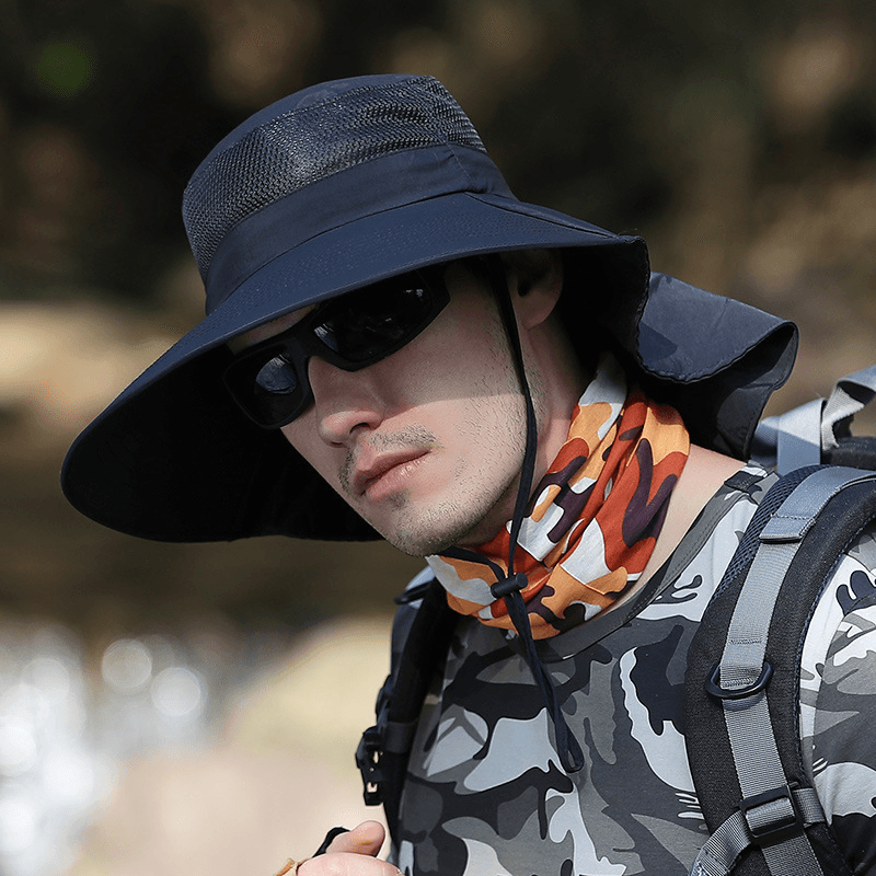 Hat Male Summer Sun Visor Fisherman Hat Outdoor Climbing Sun Hat Neck Guard Sun Hat Anti-Ultraviolet Fishing Hat - MRSLM