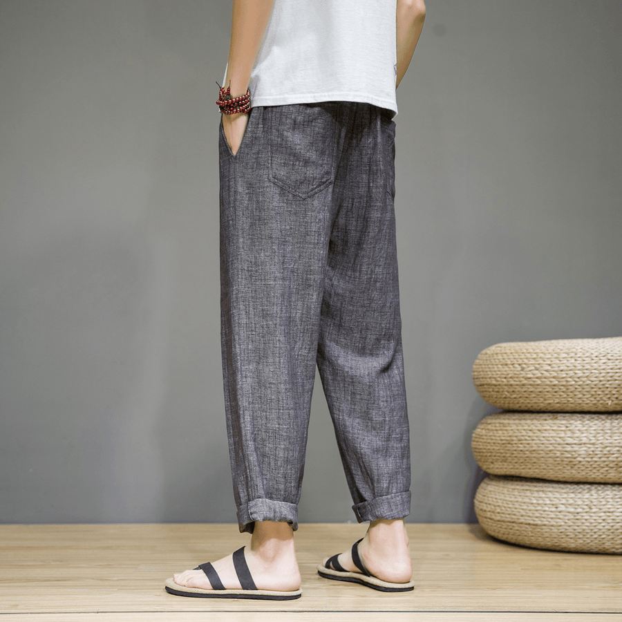 2021 Summer New Linen Casual Pants Men'S Thin Sports Nine-Point Pants Chinese Style Large Size Loose Cotton and Linen Pants - MRSLM