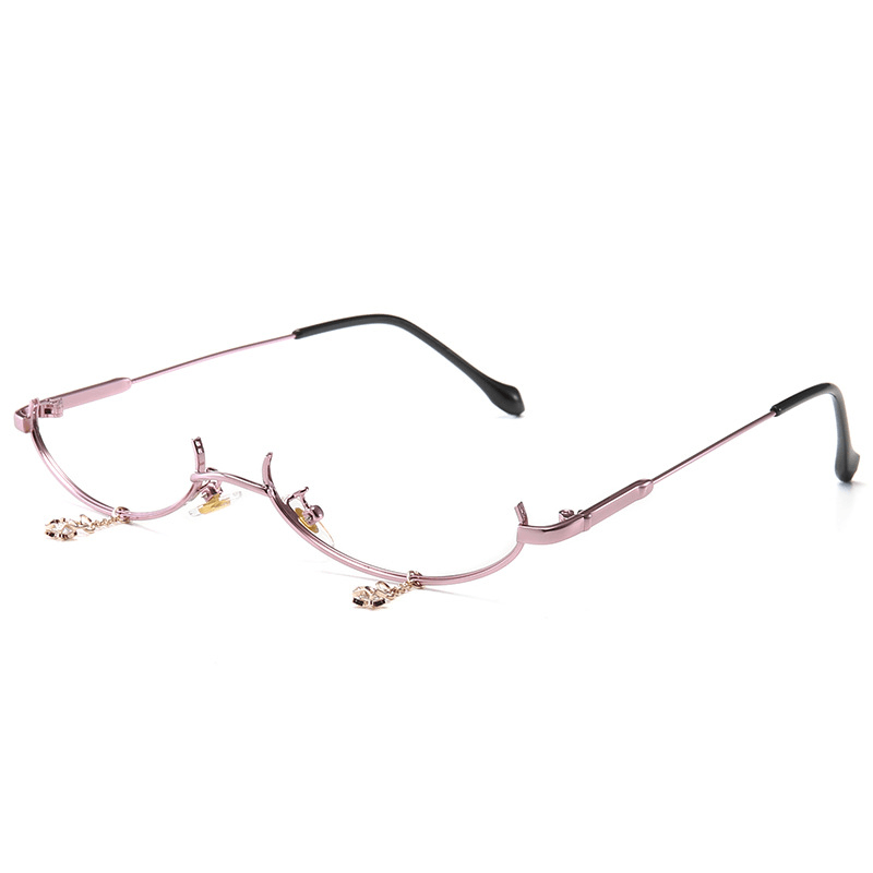 SO&EI Ins Popular Vintage Lower Half Frame No Lens Women Glasses Frame Water Drop Pendant Chain Decorative Glasses Empty Frame - MRSLM