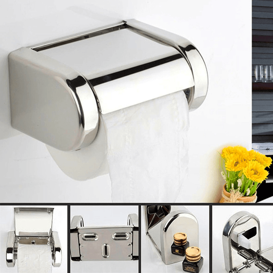 Stainless Steel Chrome Toilet Bathroom Wall Mounted Roll Paper Shelf Holder Tissue Box Holder - MRSLM