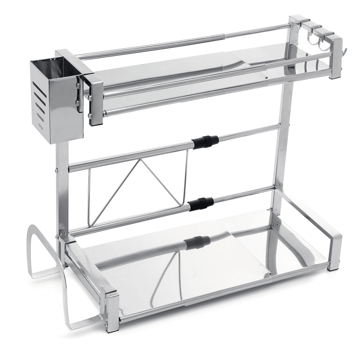 Stainless Steel 2 Tier Adjust Kitchen Spice Rack Storage Shelf Organizer Holder - MRSLM